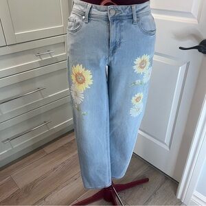 JORDACHE Boho Boyfriend Fit Daisy Jeans Yellow White Floral Light Blue Size 4
